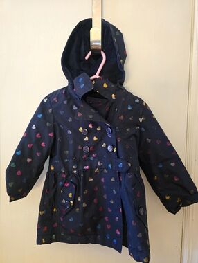 London Fog Toddler Girls' Rainbow Hearts Rain Jacket, Blue, 2T